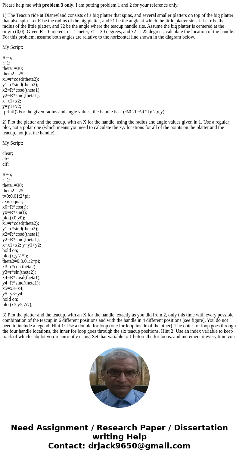 Please help me with problem 3 only, I am putting problem 1 and 2 for your reference only. 1) The Teacup ride at Disneyland consists of a big platter that spins,