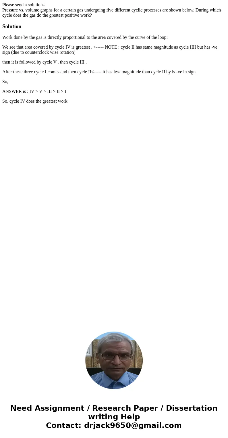 Please send a solutions Pressure vs. volume graphs for a certain gas undergoing five different cyclic processes are shown below. During which cycle does the gas Please send a solutions Pressure vs. volume graphs for a certain gas undergoing five different cyclic processes are shown below. During which cycle does the gas