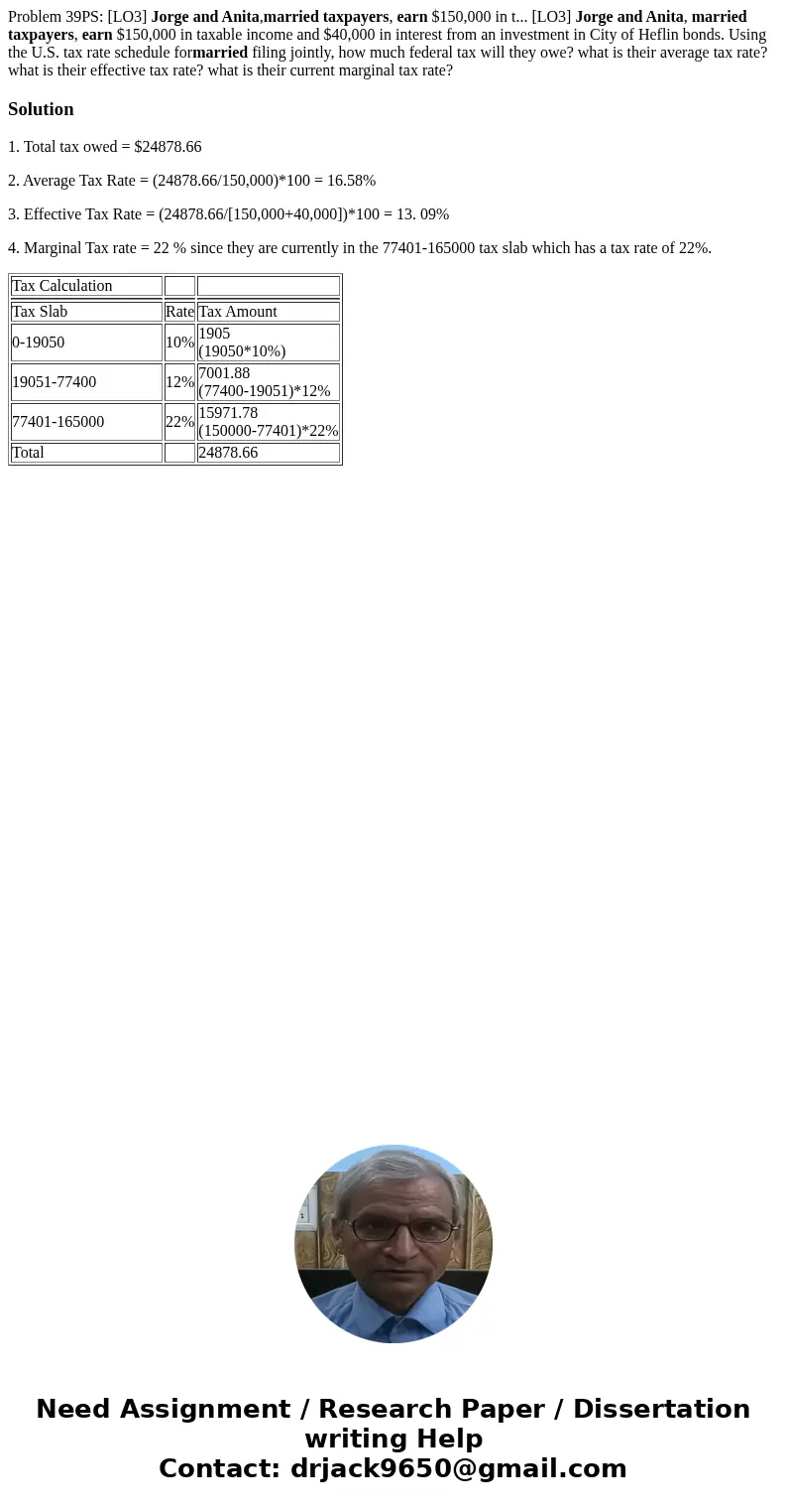 Problem 39PS: [LO3] Jorge and Anita,married taxpayers, earn $150,000 in t... [LO3] Jorge and Anita, married taxpayers, earn $150,000 in taxable income and $40,0