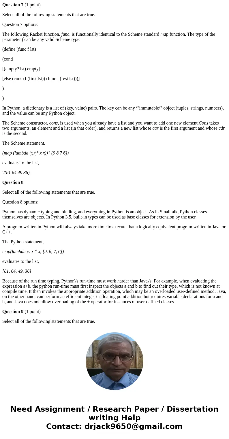 Question 7 (1 point) Select all of the following statements that are true. Question 7 options: The following Racket function, func, is functionally identical to Question 7 (1 point) Select all of the following statements that are true. Question 7 options: The following Racket function, func, is functionally identical to