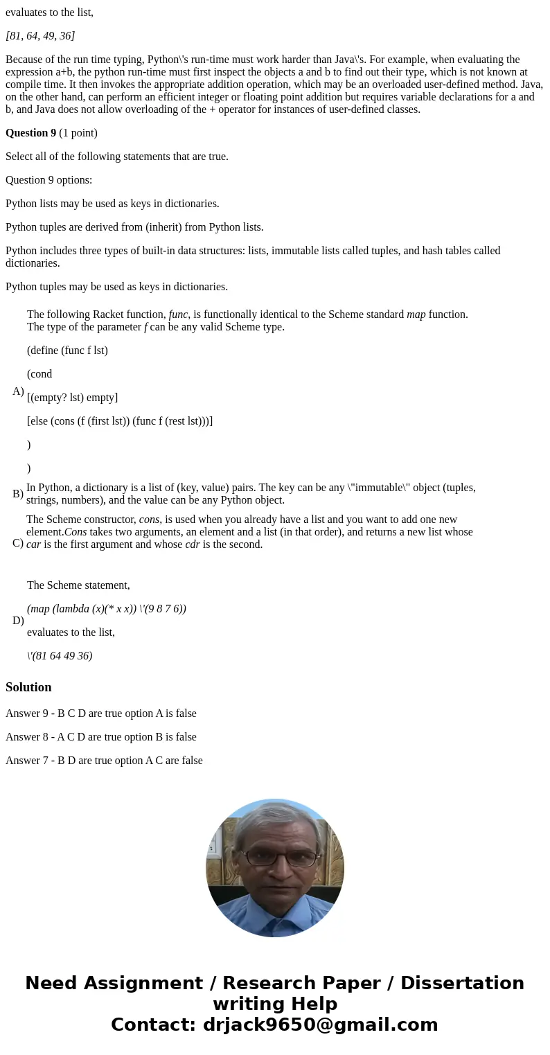 Question 7 (1 point) Select all of the following statements that are true. Question 7 options: The following Racket function, func, is functionally identical to Question 7 (1 point) Select all of the following statements that are true. Question 7 options: The following Racket function, func, is functionally identical to
