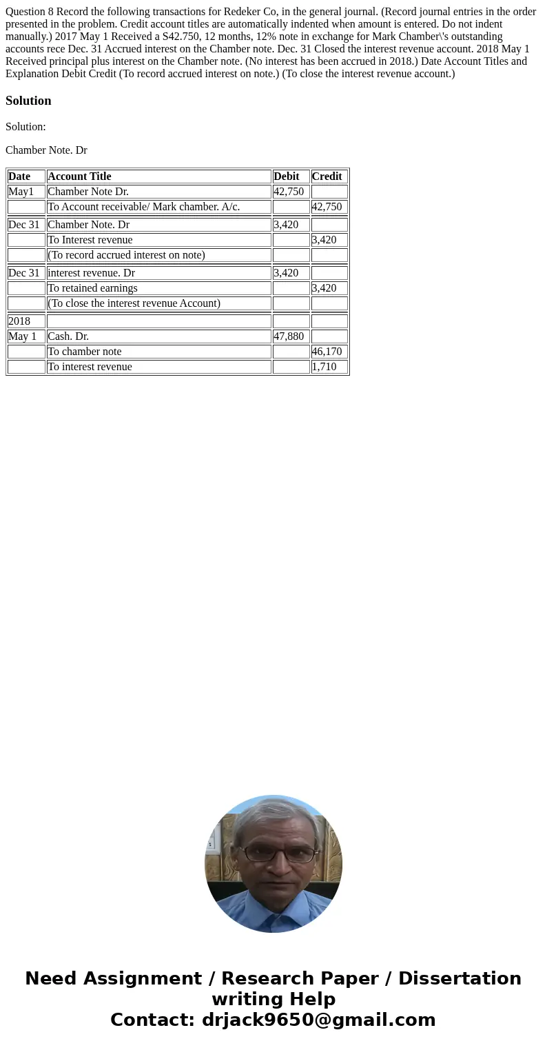 Question 8 Record the following transactions for Redeker Co, in the general journal. (Record journal entries in the order presented in the problem. Credit acco  Question 8 Record the following transactions for Redeker Co, in the general journal. (Record journal entries in the order presented in the problem. Credit acco