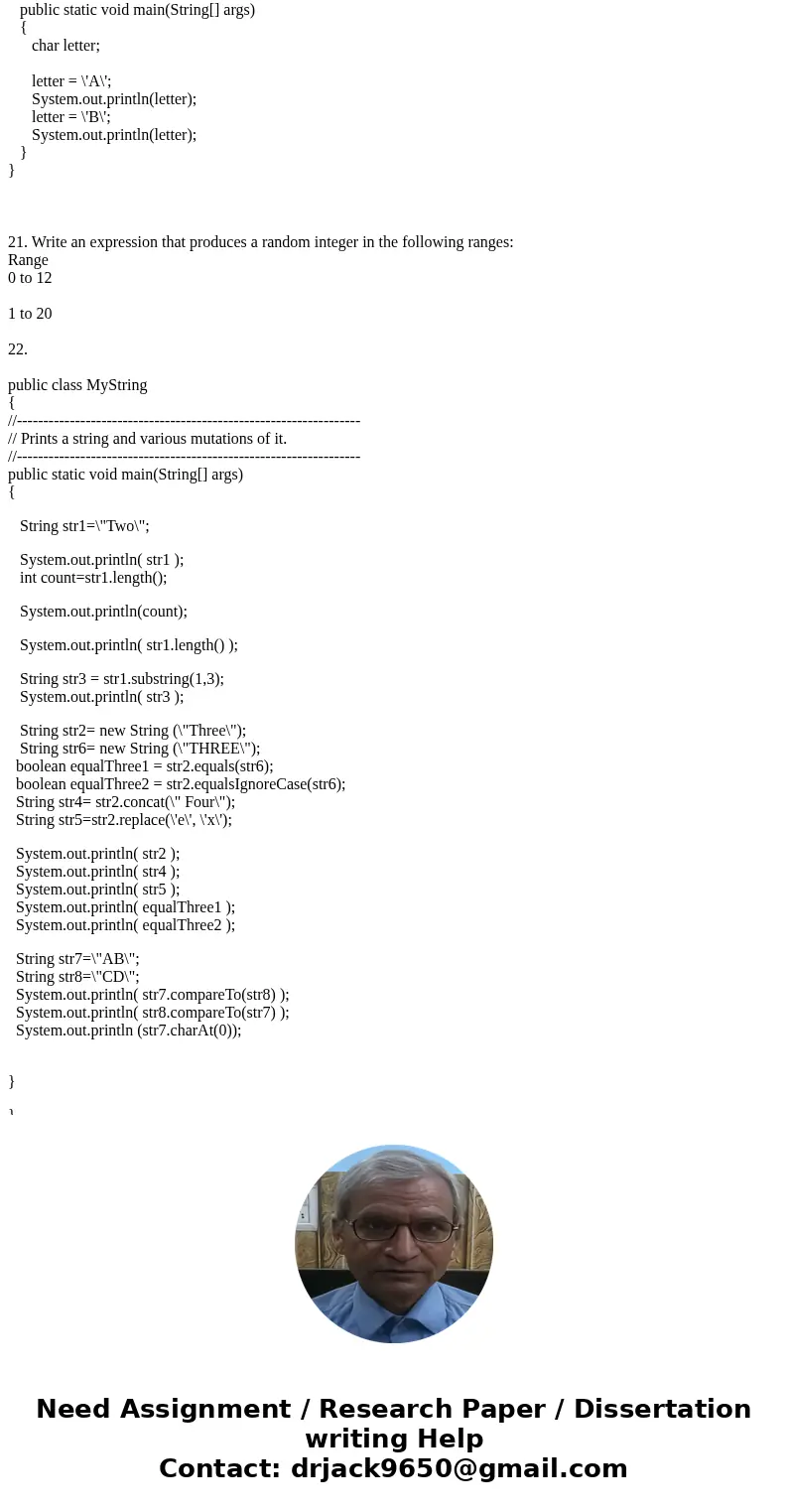 Review Questions for Exam 10/18//2016 1. public class Question1 { public static void main(String[ ] args) { System.out.print(\