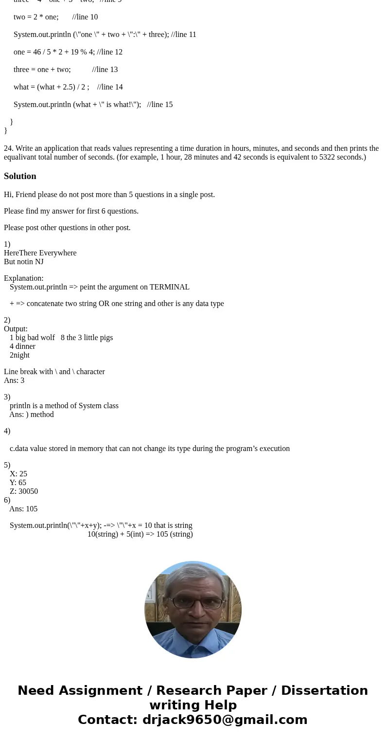 Review Questions for Exam 10/18//2016 1. public class Question1 { public static void main(String[ ] args) { System.out.print(\
