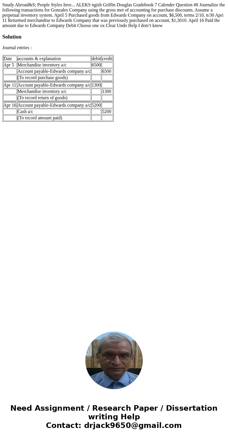 Snudy Abroad&S; People Styles Inve... ALEKS ngish Griffin Douglas Gradebook 7 Calender Question #8 Journalize the following transactions for Gonzales Compa  Snudy Abroad&S; People Styles Inve... ALEKS ngish Griffin Douglas Gradebook 7 Calender Question #8 Journalize the following transactions for Gonzales Compa
