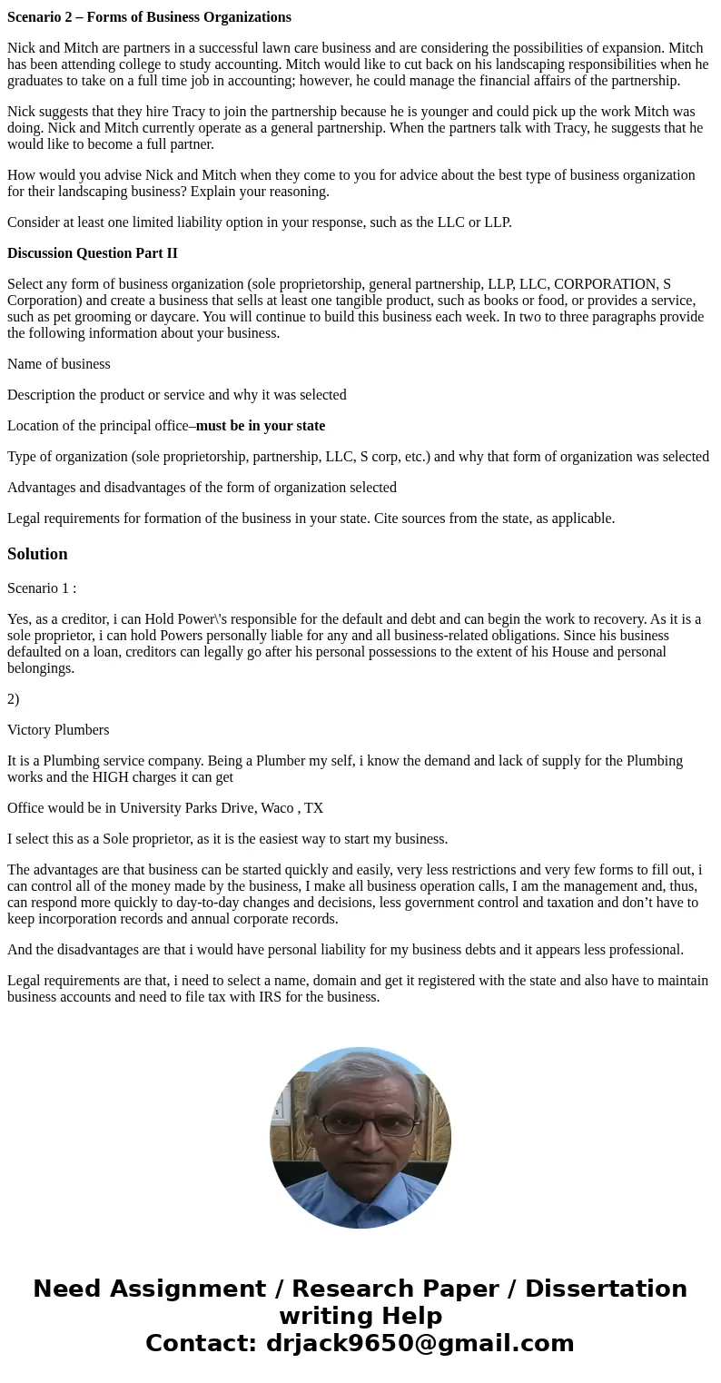 The discussion assignment consists of two parts. Select one of the questions for Part 1 and answer Part 2. Discussion Question Part I Select one of the scenario The discussion assignment consists of two parts. Select one of the questions for Part 1 and answer Part 2. Discussion Question Part I Select one of the scenario