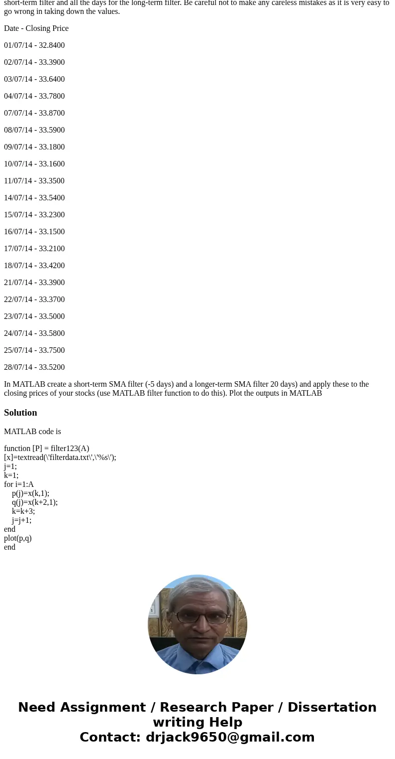 The information is shown below for the 20 daysto make the Simple Moving Average Filters. Use the first 5 days for the short-term filter and all the days for the The information is shown below for the 20 daysto make the Simple Moving Average Filters. Use the first 5 days for the short-term filter and all the days for the