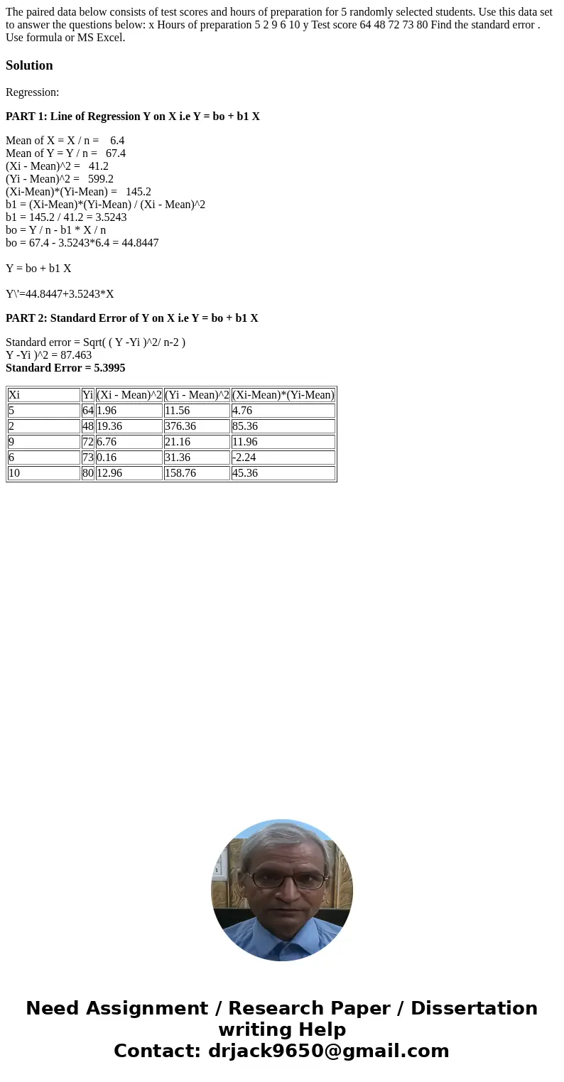 The paired data below consists of test scores and hours of preparation for 5 randomly selected students. Use this data set to answer the questions below: x Hour The paired data below consists of test scores and hours of preparation for 5 randomly selected students. Use this data set to answer the questions below: x Hour