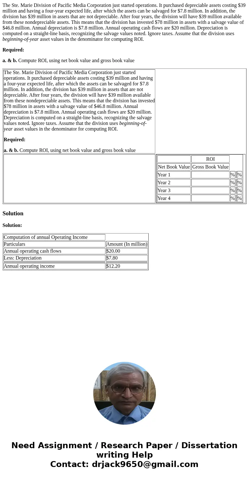 The Ste. Marie Division of Pacific Media Corporation just started operations. It purchased depreciable assets costing $39 million and having a four-year expecte