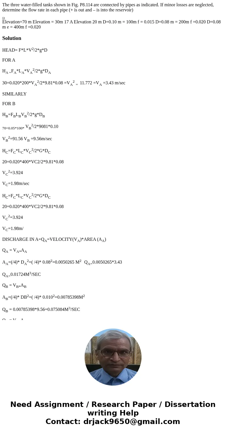 The three water-filled tanks shown in Fig. P8.114 are connected by pipes as indicated. If minor losses are neglected, determine the flow rate in each pipe (+ is The three water-filled tanks shown in Fig. P8.114 are connected by pipes as indicated. If minor losses are neglected, determine the flow rate in each pipe (+ is
