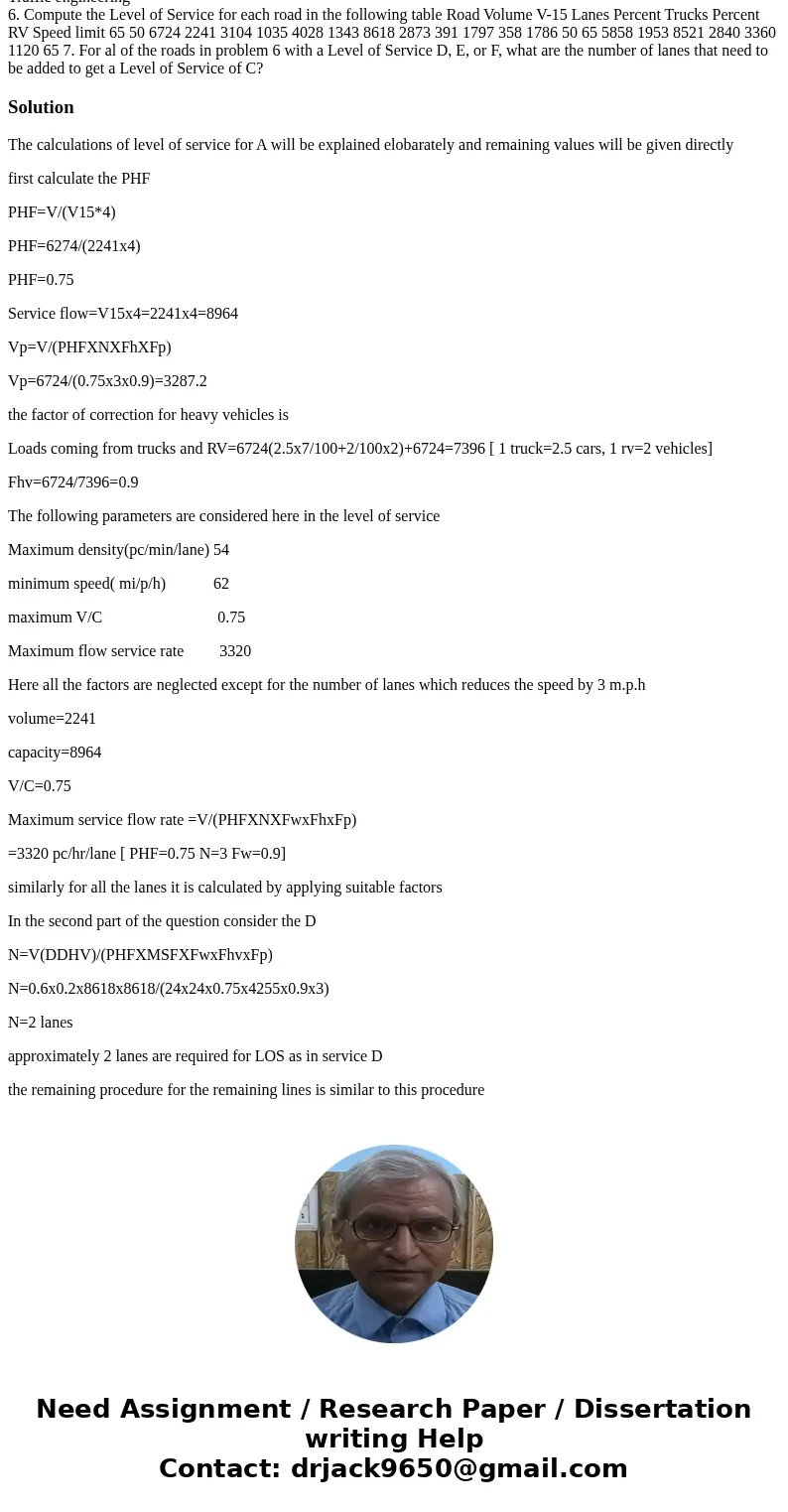  Traffic engineering 6. Compute the Level of Service for each road in the following table Road Volume V-15 Lanes Percent Trucks Percent RV Speed limit 65 50 672