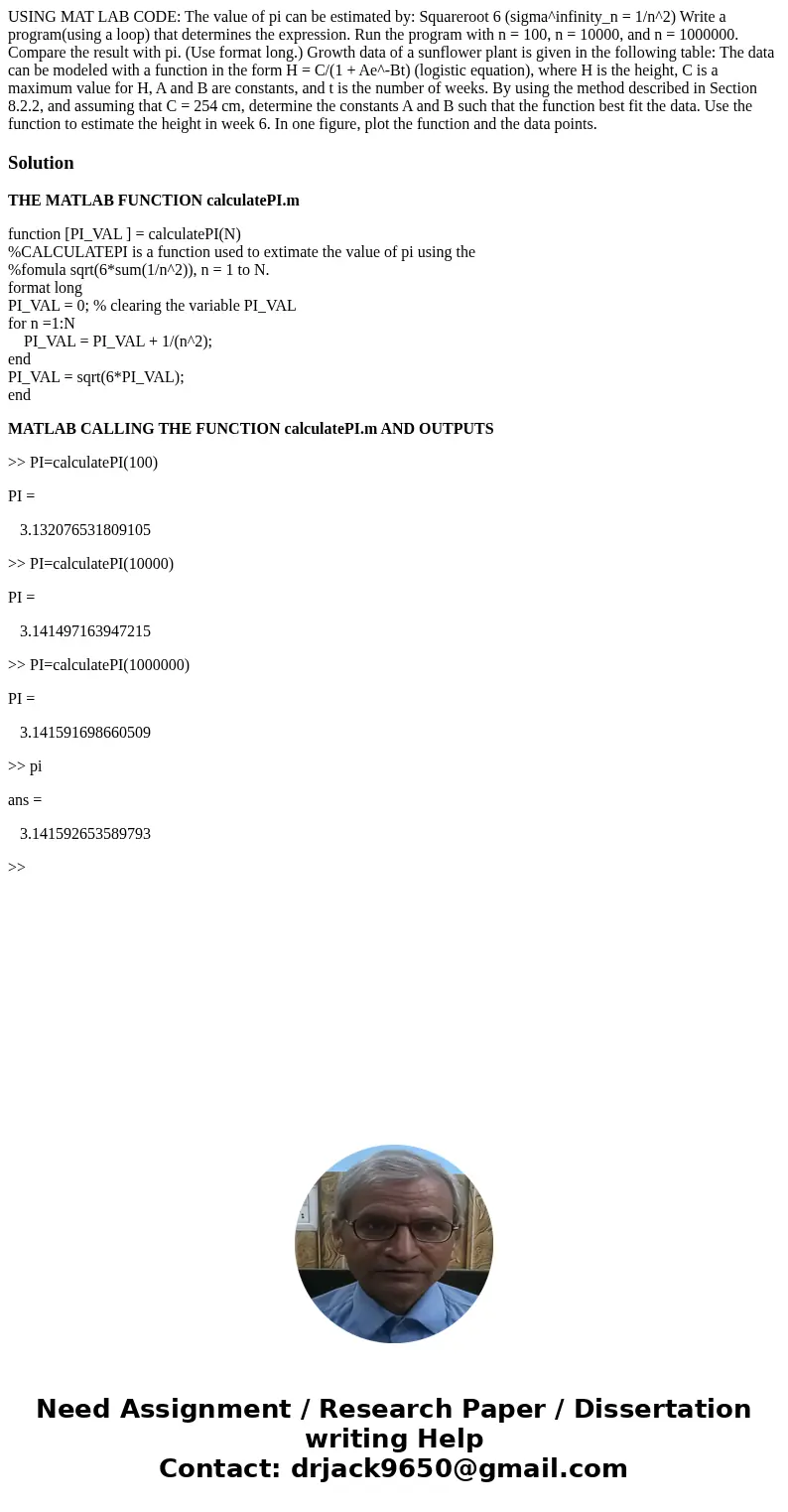 USING MAT LAB CODE: The value of pi can be estimated by: Squareroot 6 (sigma^infinity_n = 1/n^2) Write a program(using a loop) that determines the expression.   USING MAT LAB CODE: The value of pi can be estimated by: Squareroot 6 (sigma^infinity_n = 1/n^2) Write a program(using a loop) that determines the expression.