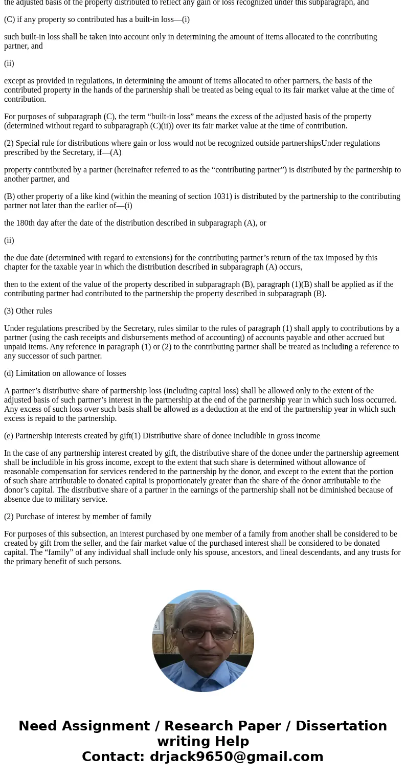 What could be accomplished without the rules for Internal Revenue Code Section 704 i.e. partners with plenty of money and no time vs. partners with plenty of ti What could be accomplished without the rules for Internal Revenue Code Section 704 i.e. partners with plenty of money and no time vs. partners with plenty of ti