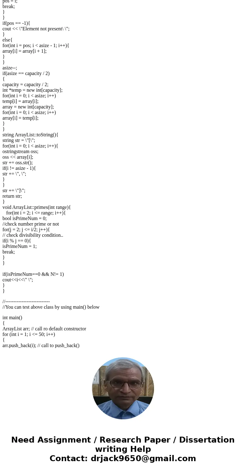  Write a class ArrayList that represents an array of integers. Initially it has a capacity of 1 and is “empty”. At any time, it can be partially full, so it kee