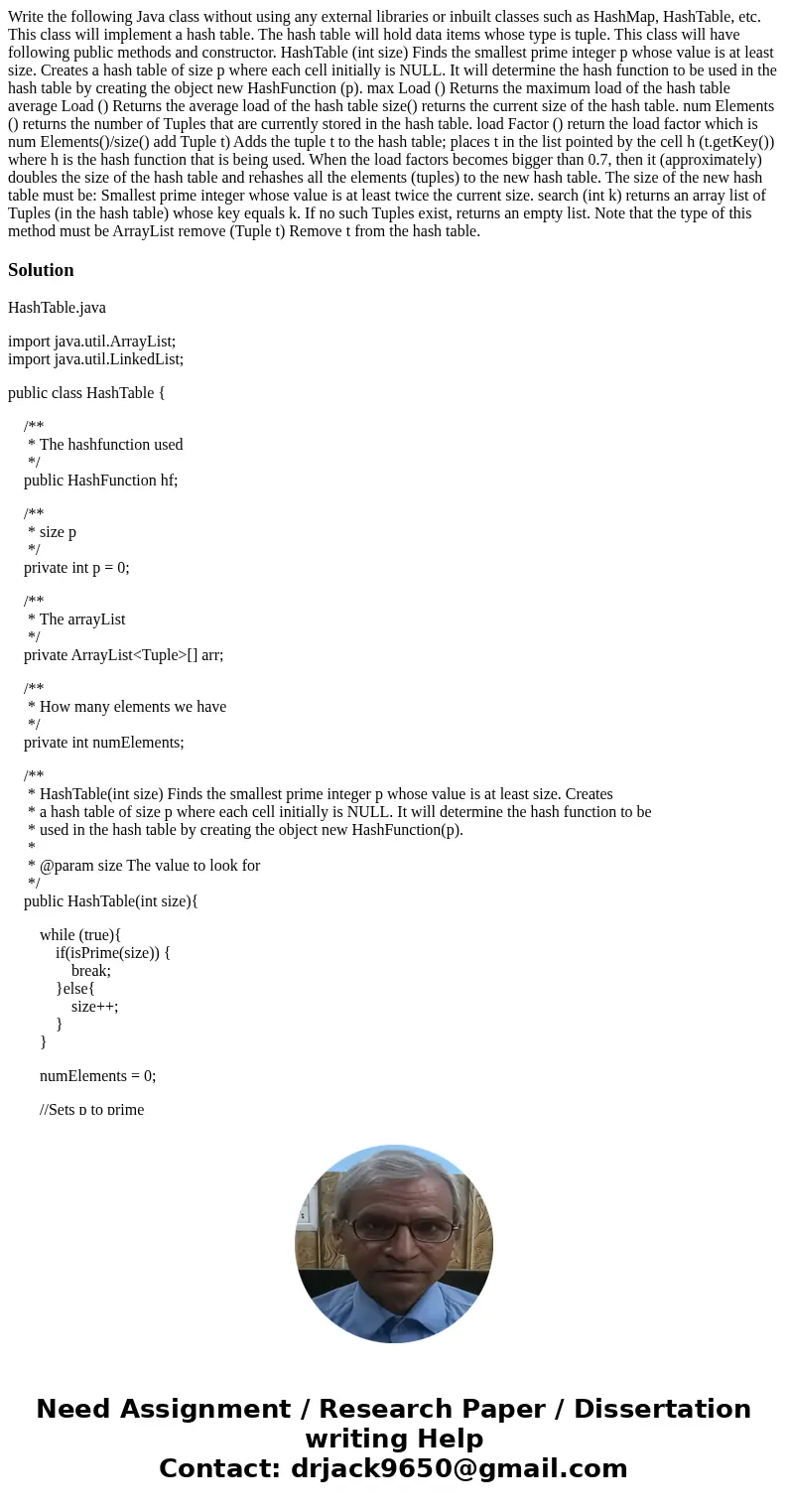 Write the following Java class without using any external libraries or inbuilt classes such as HashMap, HashTable, etc. This class will implement a hash table.  Write the following Java class without using any external libraries or inbuilt classes such as HashMap, HashTable, etc. This class will implement a hash table.