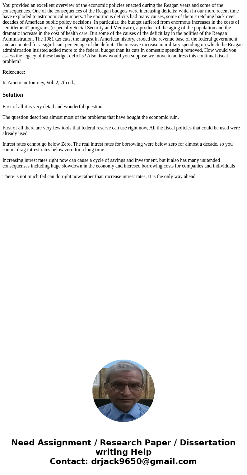 You provided an excellent overview of the economic policies enacted during the Reagan years and some of the consequences. One of the consequences of the Reagan  You provided an excellent overview of the economic policies enacted during the Reagan years and some of the consequences. One of the consequences of the Reagan