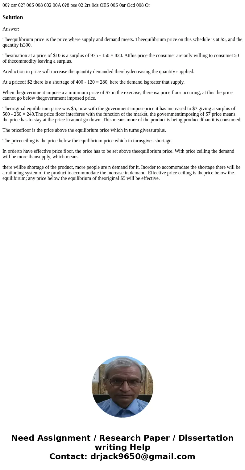  00? osr 02? 00S 008 002 00A 0?8 ose 02 2rs 0ds OES 00S 0ar Ocd 008 Or SolutionAnswer: Theequilibrium price is the price where supply and demand meets. Theequil