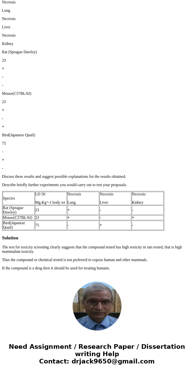 1. The acute toxicity of a compound after intra-peritoneal injection was assessed in various species and the major organs examined for evidence of necrosis(+) o