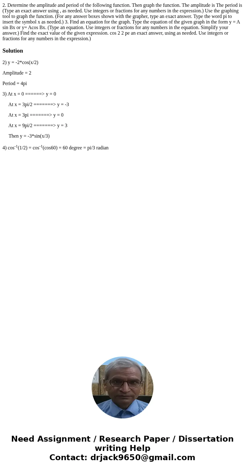  2. Determine the amplitude and period of the following function. Then graph the function. The amplitude is The period is (Type an exact answer using , as neede