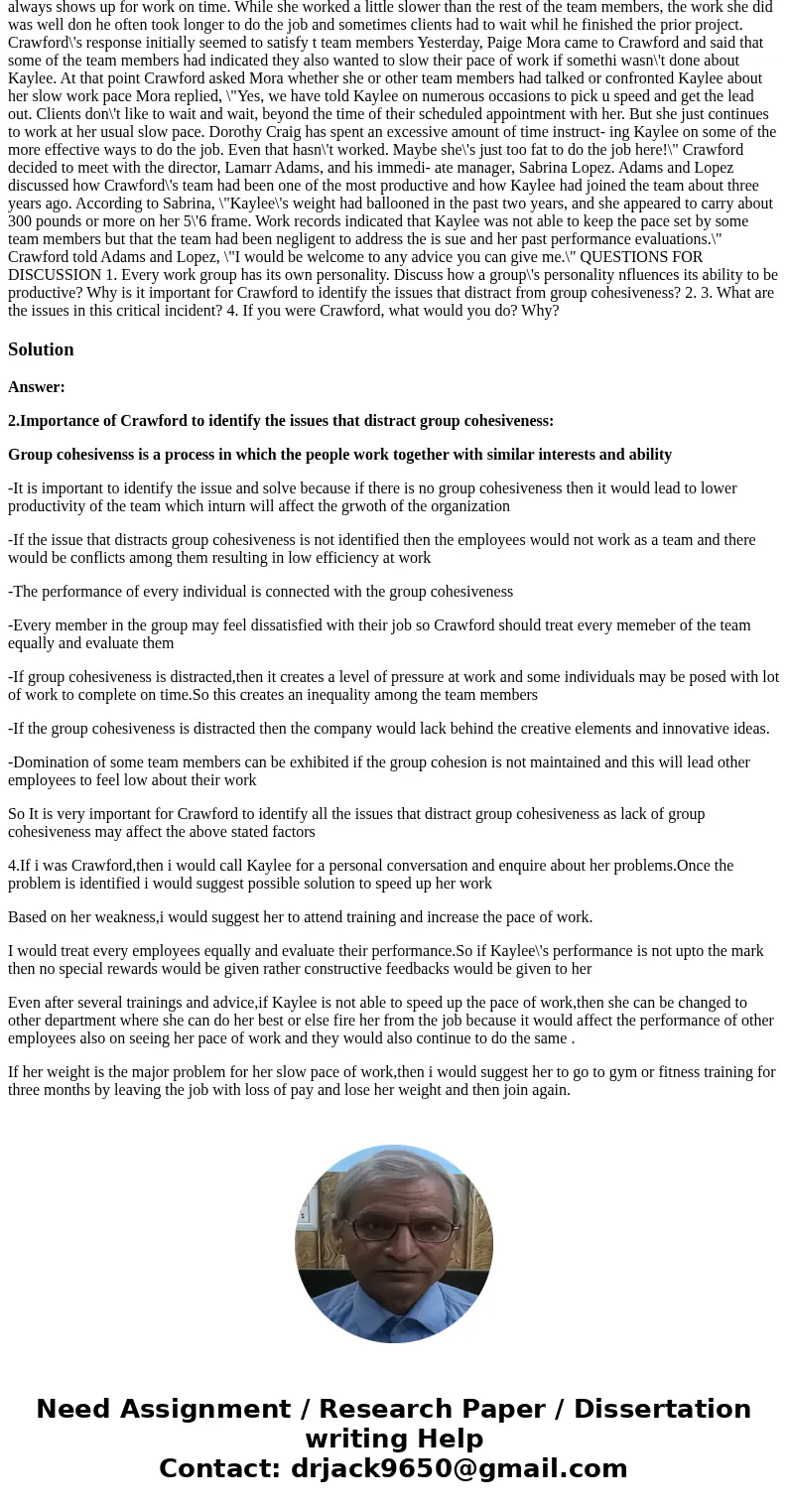 Answer Questions #2 and #4 S SHE ON OUR TEAM? itical ident Kyle Crawford had been a team leader for the League for the Blind and Disabled the past year, but had