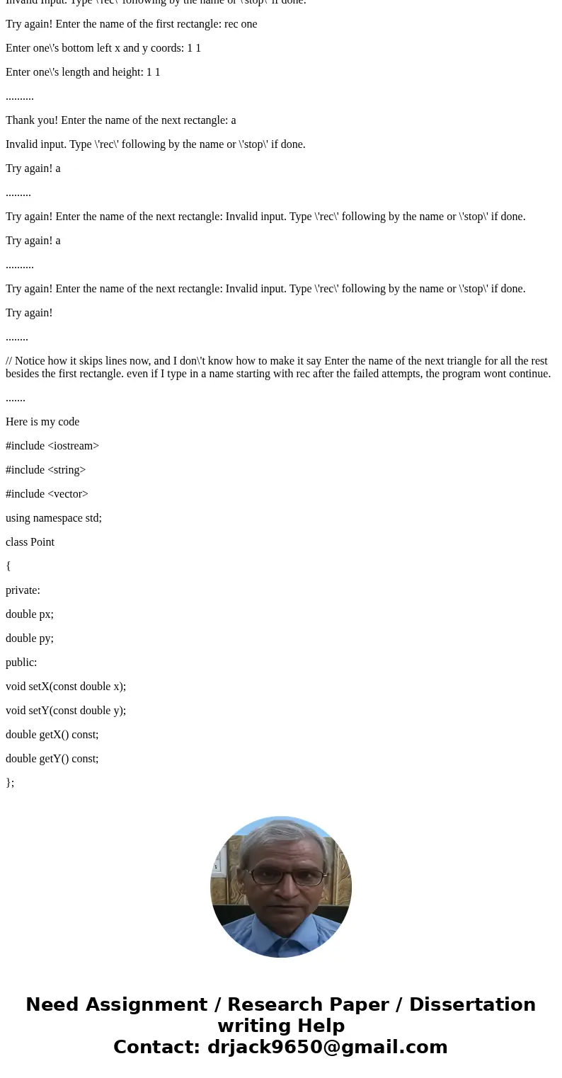 C++ ....... means line skip Right now I have a program that does everything i want it to with the correct inputs, but I need some help fixing my code in order f