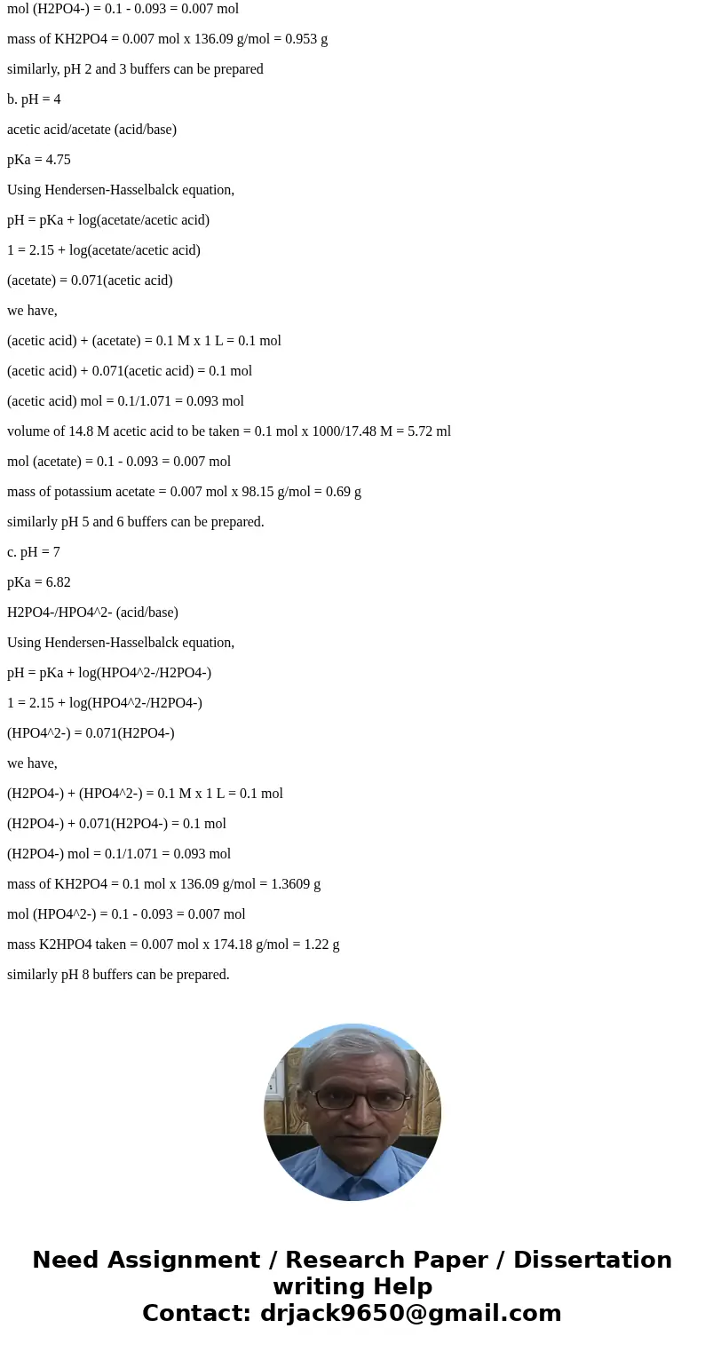 Calculate how you will prepare 0.1M buffer solutions ranging from pH 1-12 in increments of 1 pH unit. NaOH and HCl droppers will be available to make adjustment