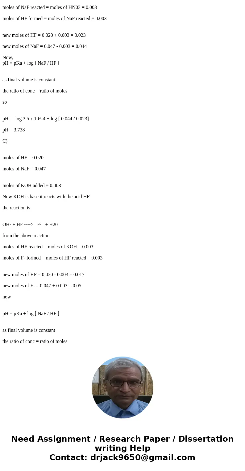 Calculate the pH of 0.100 L of a buffer solution that is 0.20 M in HF (Ka = 3.5 x 10-4 ) and 0.47 M in NaF. Express your answer using three significant figures.