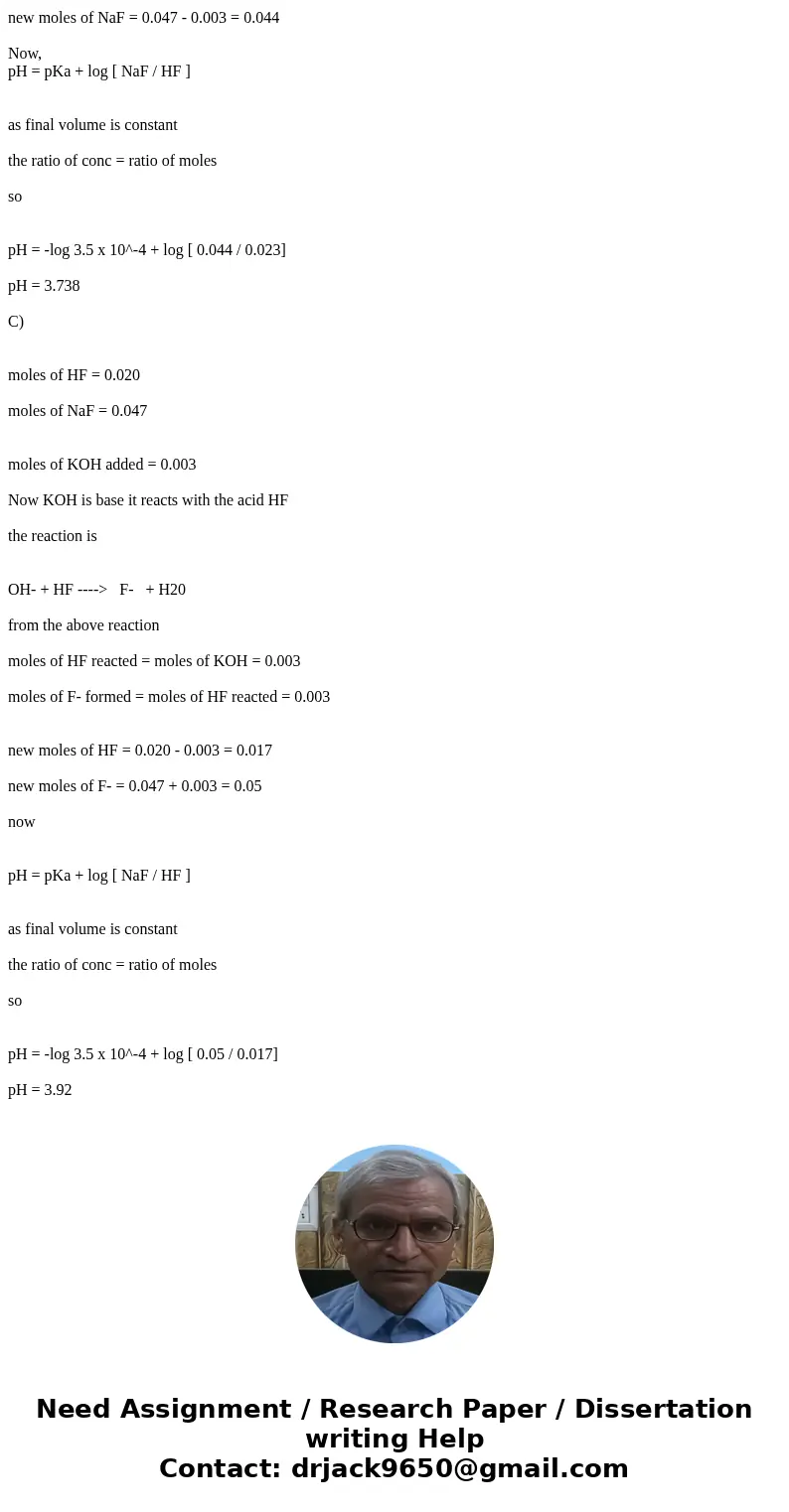 Calculate the pH of 0.100 L of a buffer solution that is 0.20 M in HF (Ka = 3.5 x 10-4 ) and 0.47 M in NaF. Express your answer using three significant figures.