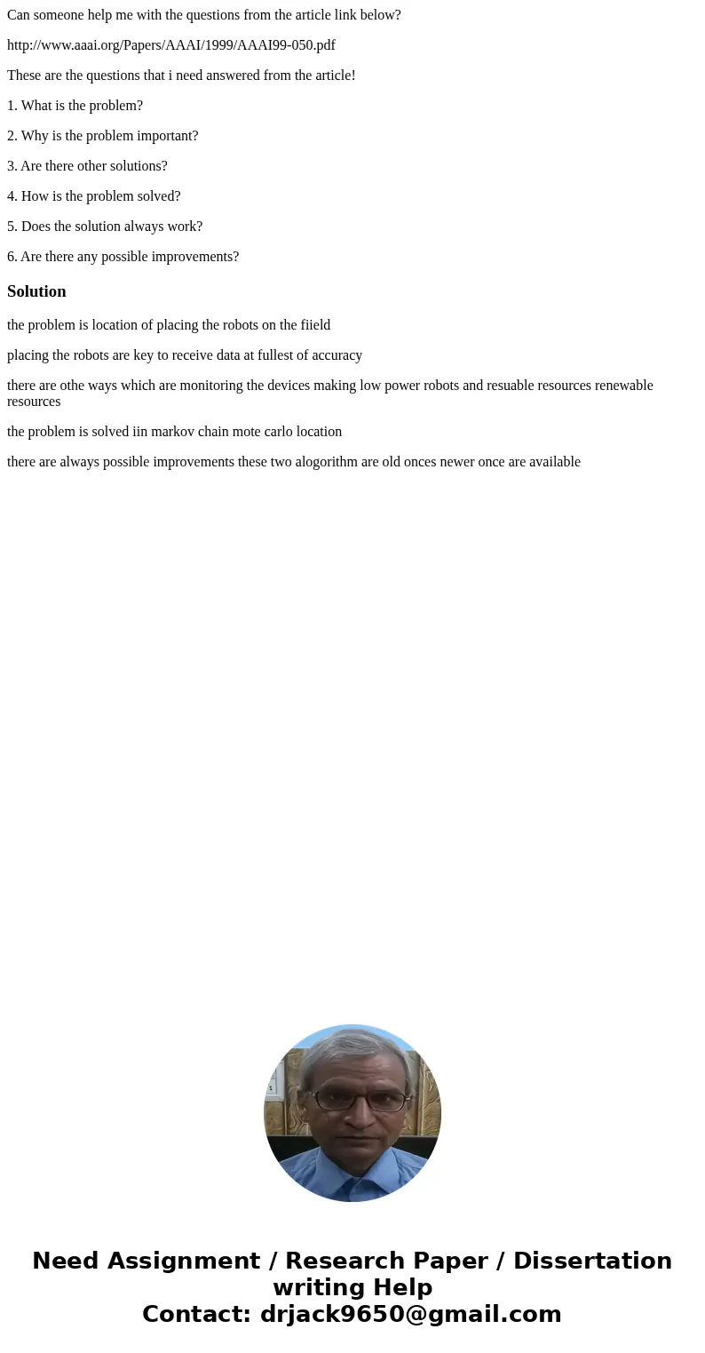 Can someone help me with the questions from the article link below? http://www.aaai.org/Papers/AAAI/1999/AAAI99-050.pdf These are the questions that i need answ