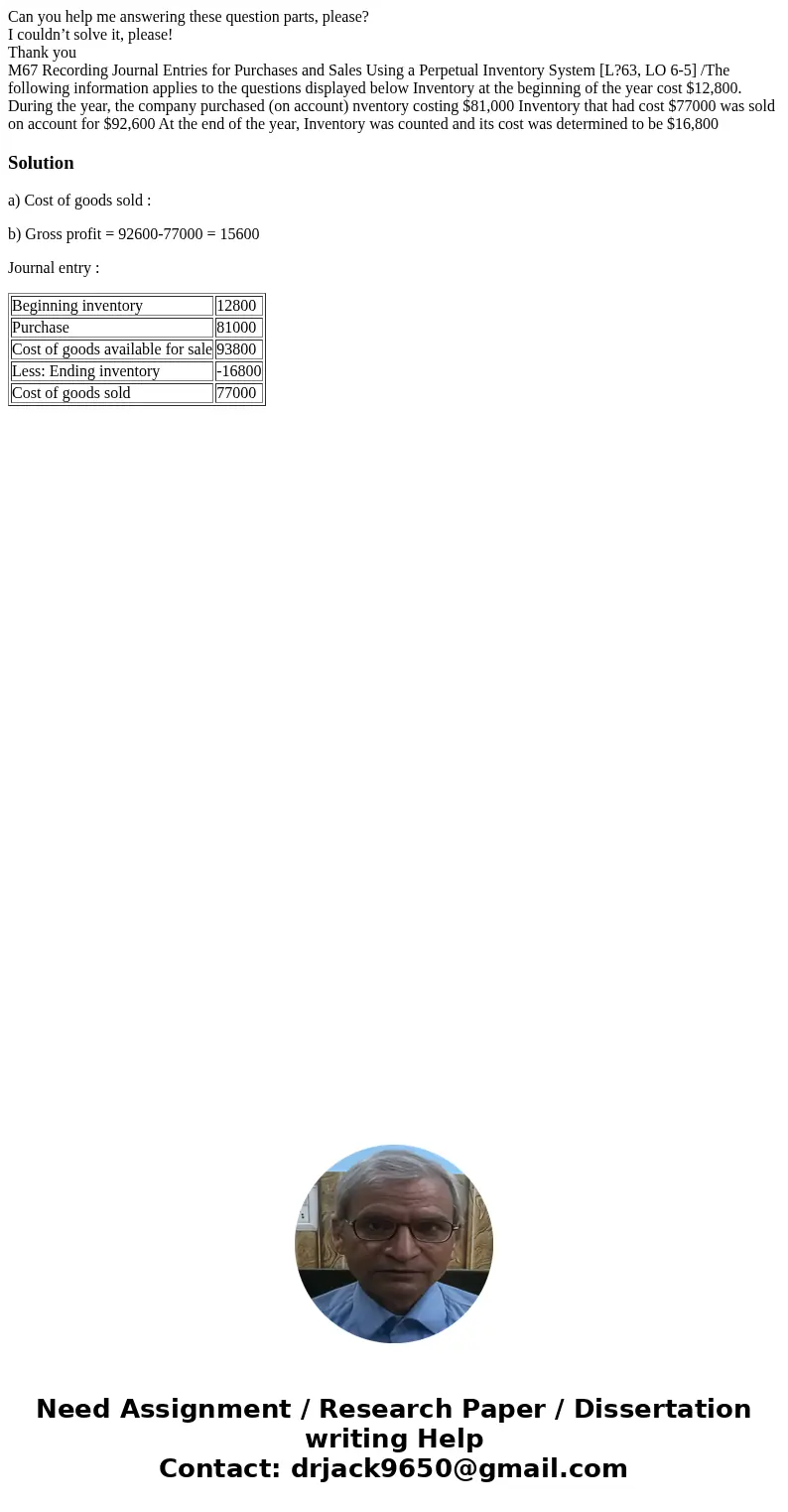 Can you help me answering these question parts, please? I couldn’t solve it, please! Thank you M67 Recording Journal Entries for Purchases and Sales Using a Per