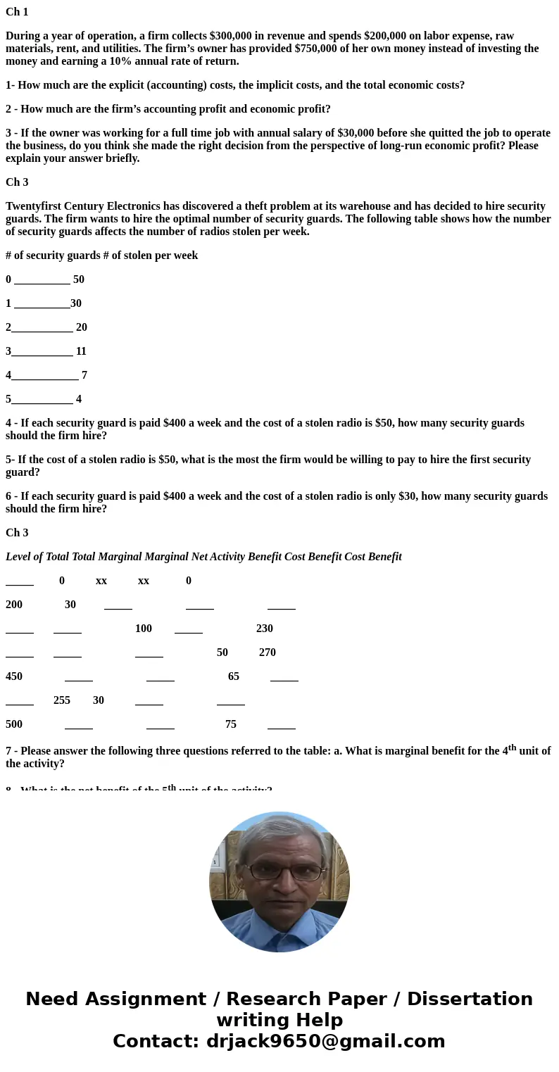 Ch 1 During a year of operation, a firm collects $300,000 in revenue and spends $200,000 on labor expense, raw materials, rent, and utilities. The firm’s owner 