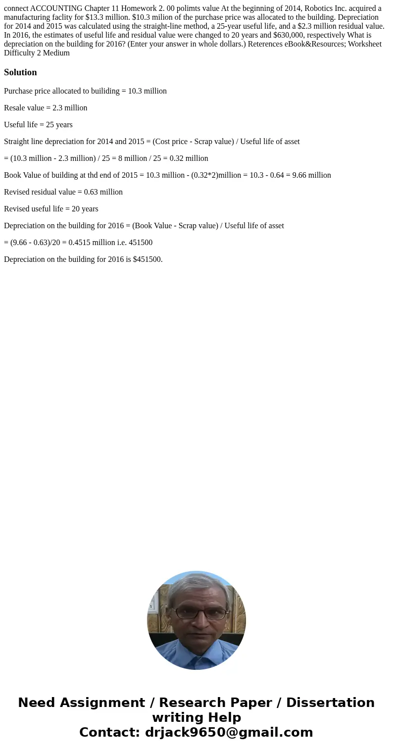 connect ACCOUNTING Chapter 11 Homework 2. 00 polimts value At the beginning of 2014, Robotics Inc. acquired a manufacturing faclity for $13.3 million. $10.3 mi  connect ACCOUNTING Chapter 11 Homework 2. 00 polimts value At the beginning of 2014, Robotics Inc. acquired a manufacturing faclity for $13.3 million. $10.3 mi