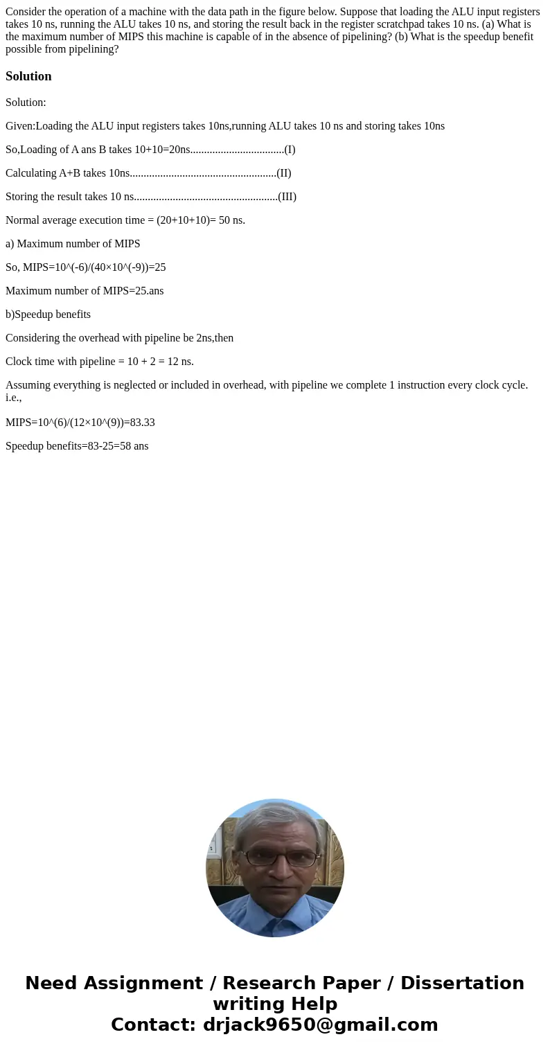 Consider the operation of a machine with the data path in the figure below. Suppose that loading the ALU input registers takes 10 ns, running the ALU takes 10   Consider the operation of a machine with the data path in the figure below. Suppose that loading the ALU input registers takes 10 ns, running the ALU takes 10