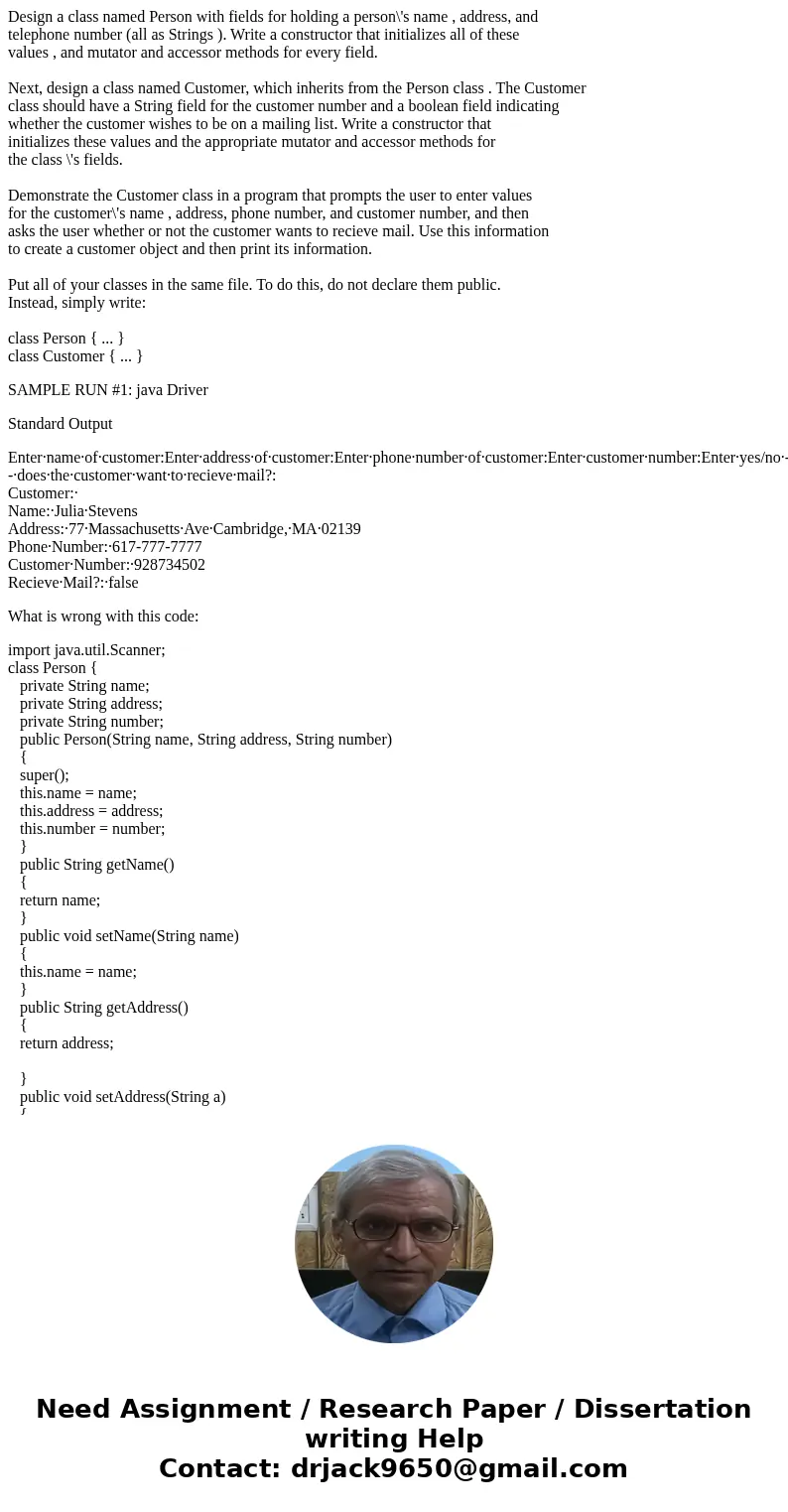 Design a class named Person with fields for holding a person\'s name , address, and telephone number (all as Strings ). Write a constructor that initializes all