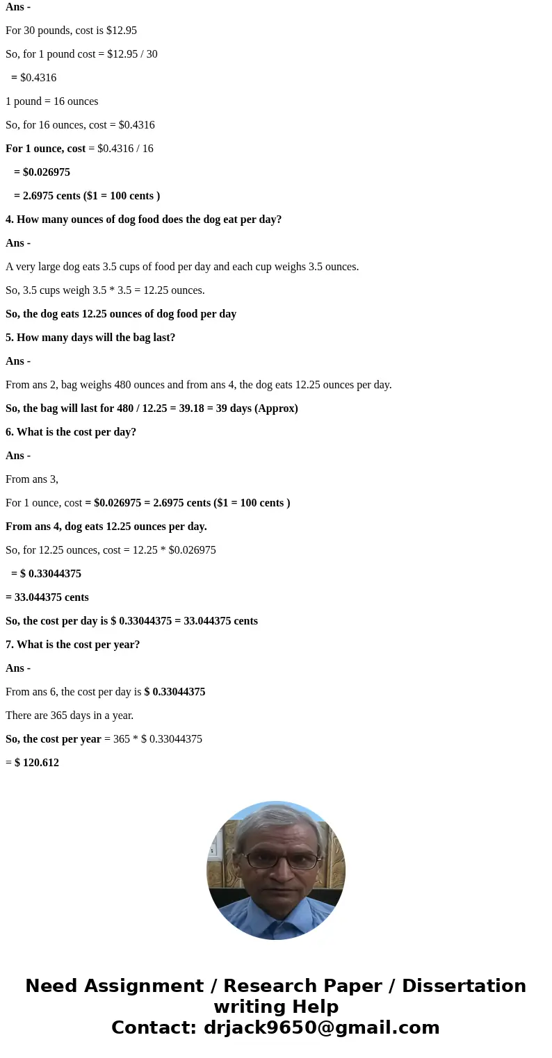 Directions: Complete the cost analysis for the example below. Show all of your work and label all answers with their units. If you do not do this, no partial cr