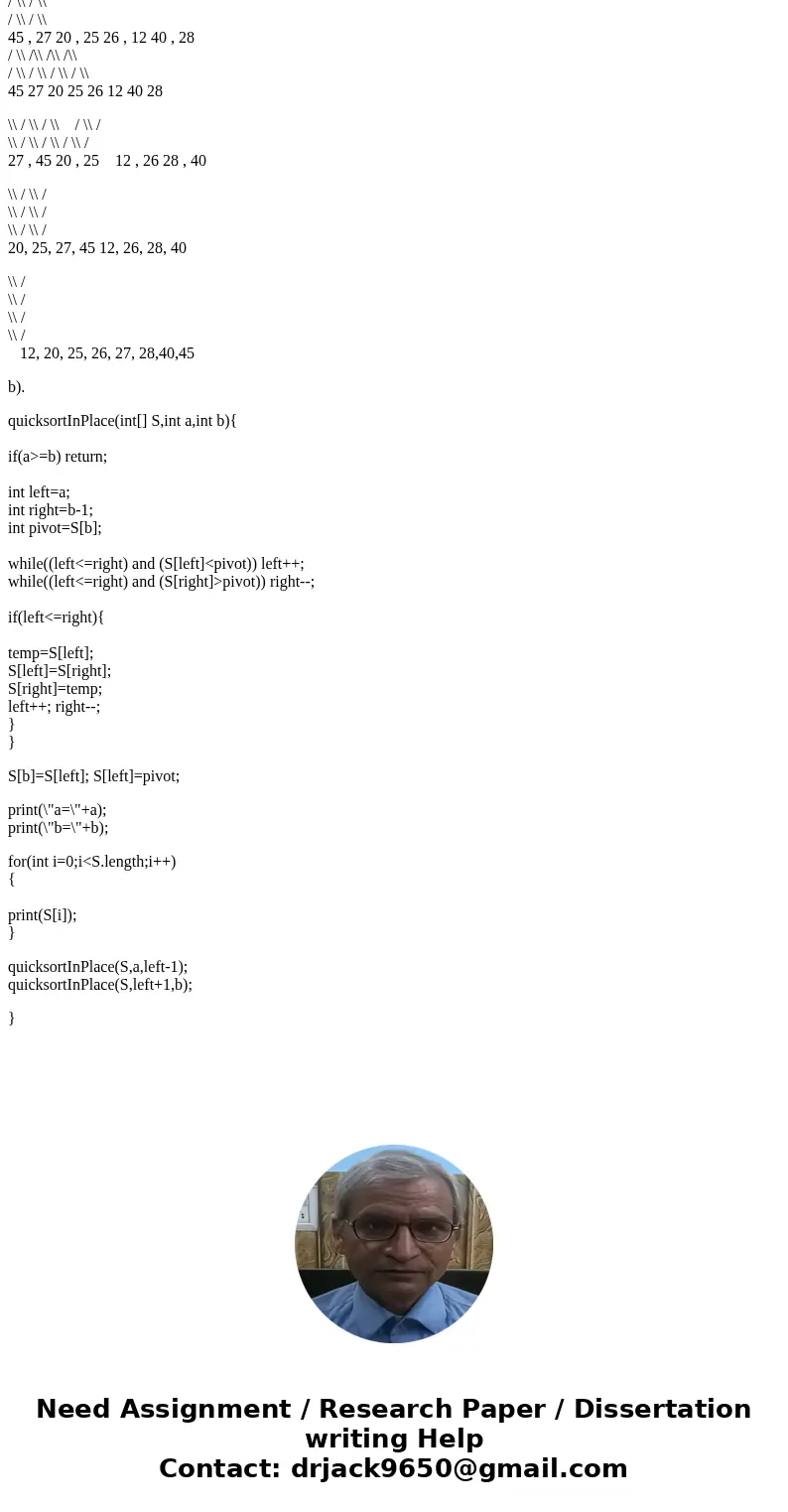  Draw the Merge-sort tree for the following array: a=[45, 27, 20, 25, 26, 12, 40, 28). Only the nodes for the first partition arc show: Note that if you are typ