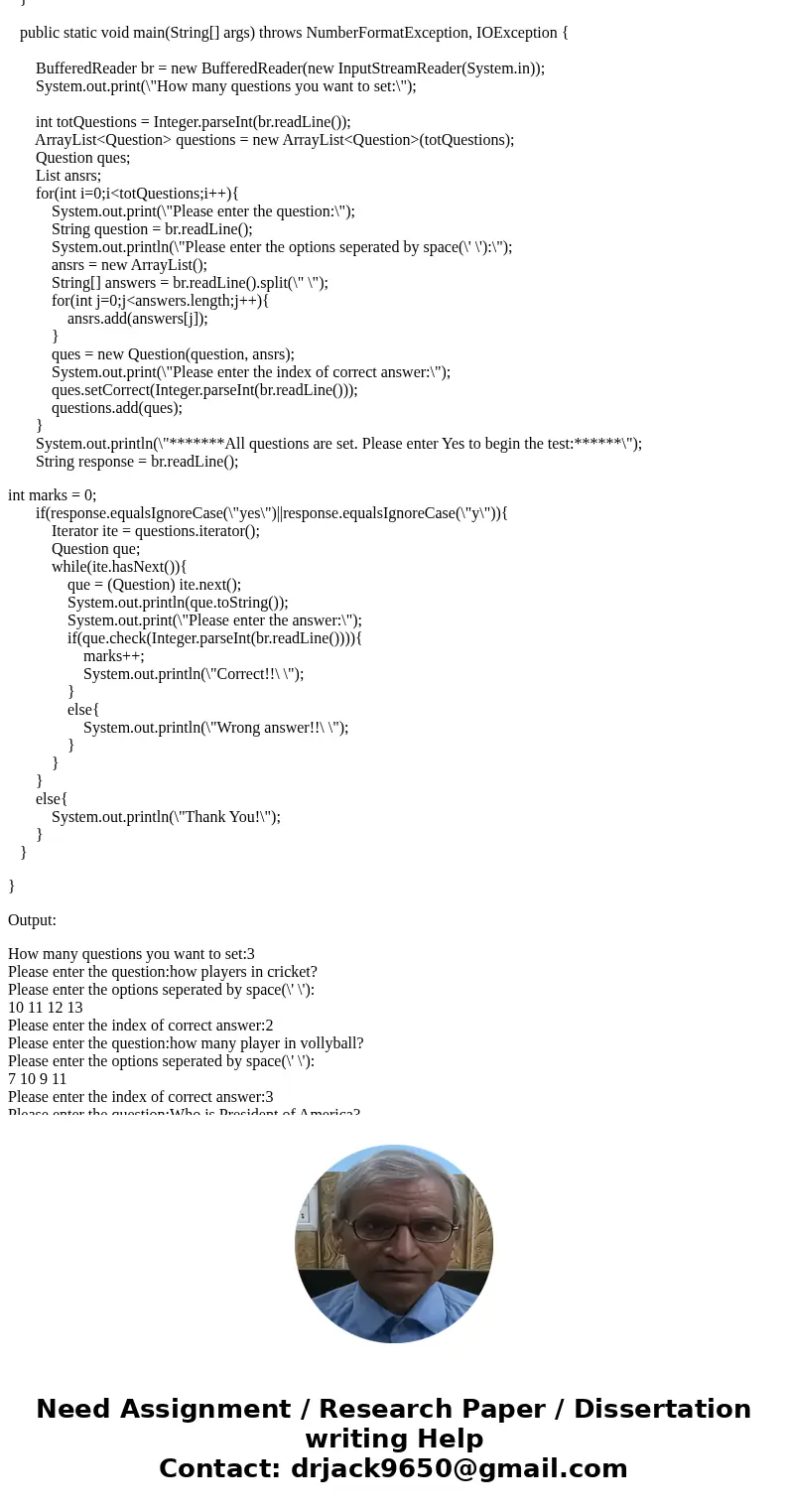  Exam Question Questions for the exam Answers chosen Create exam given Question\'s Display a question Choose answer for a question Return exam score (each quest