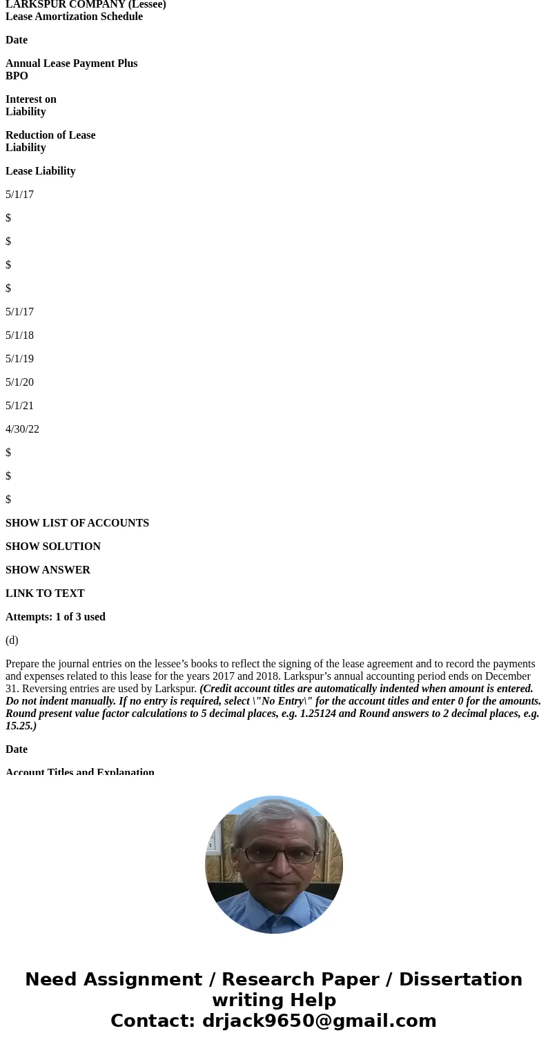 Exercise 21-8 (Part Level Submission) The following facts pertain to a noncancelable lease agreement between Culver Leasing Company and Larkspur Company, a less