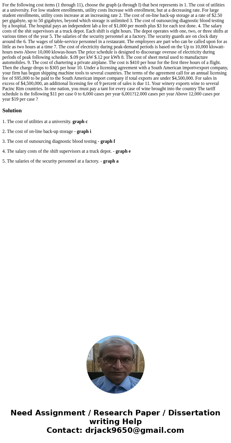 For the following cost items (1 through 11), choose the graph (a through I) that best represents in 1. The cost of utilities at a university. For low student e  For the following cost items (1 through 11), choose the graph (a through I) that best represents in 1. The cost of utilities at a university. For low student e