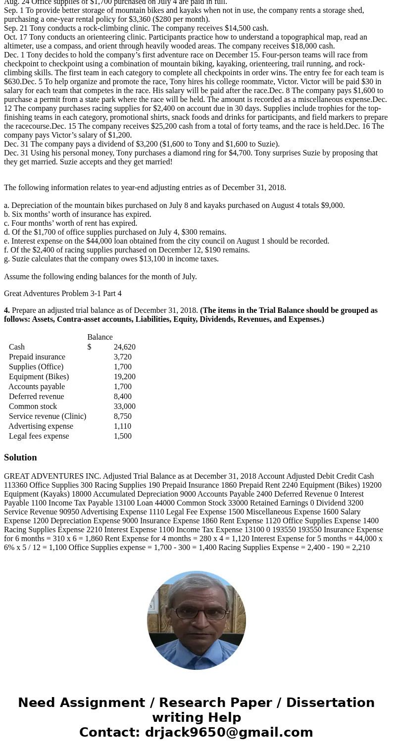 Great Adventures Problem 3-1 [The following information applies to the questions displayed below.] On July 1, 2018, Tony and Suzie organize their new company as