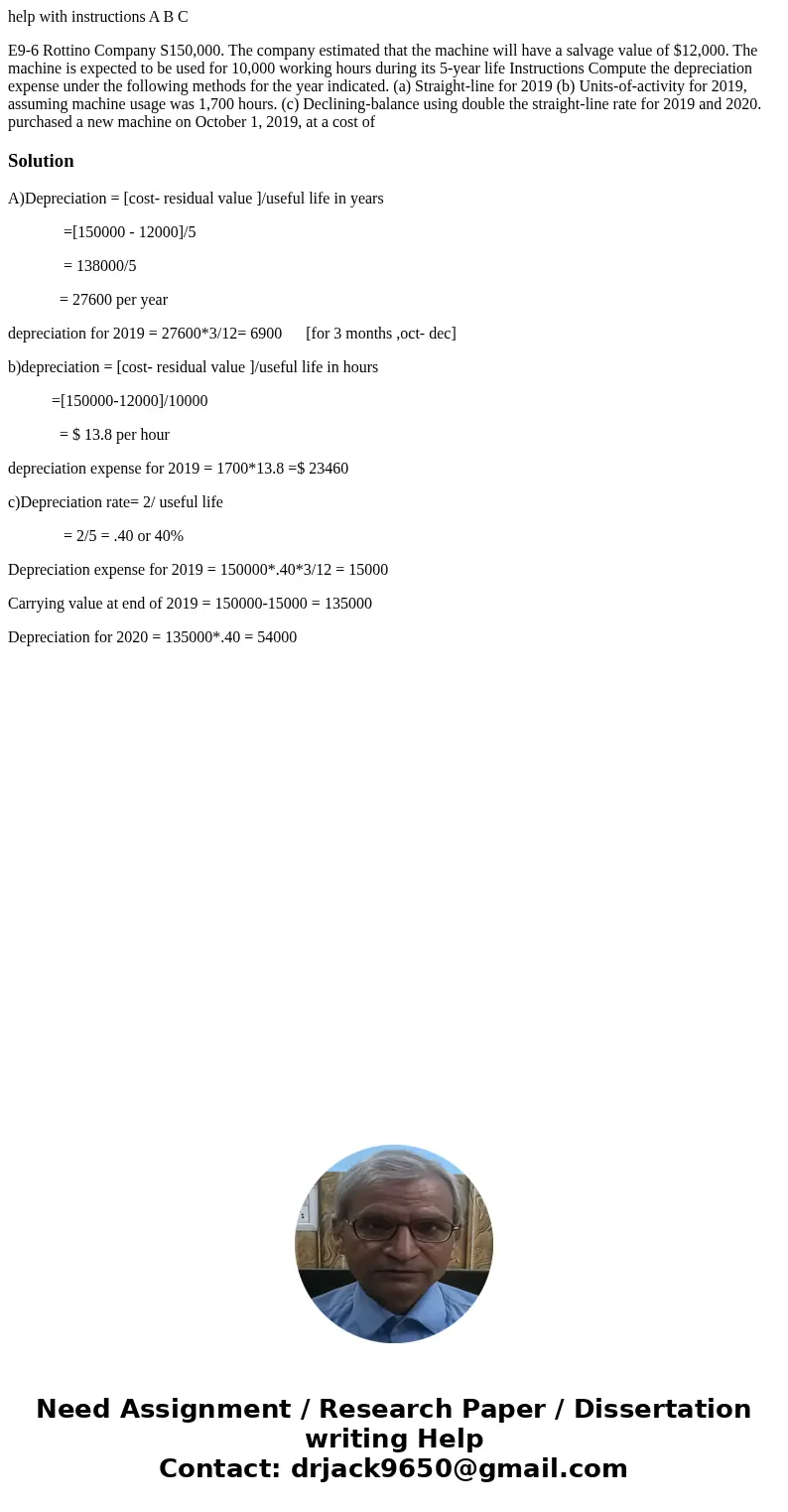 help with instructions A B C E9-6 Rottino Company S150,000. The company estimated that the machine will have a salvage value of $12,000. The machine is expecte  help with instructions A B C E9-6 Rottino Company S150,000. The company estimated that the machine will have a salvage value of $12,000. The machine is expecte