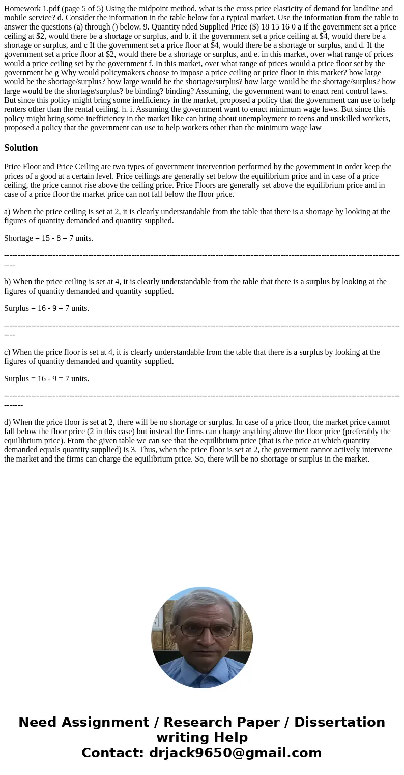 Homework 1.pdf (page 5 of 5) Using the midpoint method, what is the cross price elasticity of demand for landline and mobile service? d. Consider the informati  Homework 1.pdf (page 5 of 5) Using the midpoint method, what is the cross price elasticity of demand for landline and mobile service? d. Consider the informati