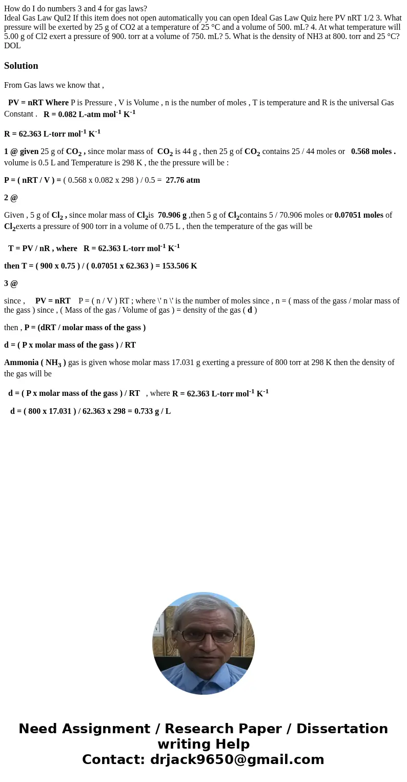 How do I do numbers 3 and 4 for gas laws? Ideal Gas Law QuI2 If this item does not open automatically you can open Ideal Gas Law Quiz here PV nRT 1/2 3. What pr