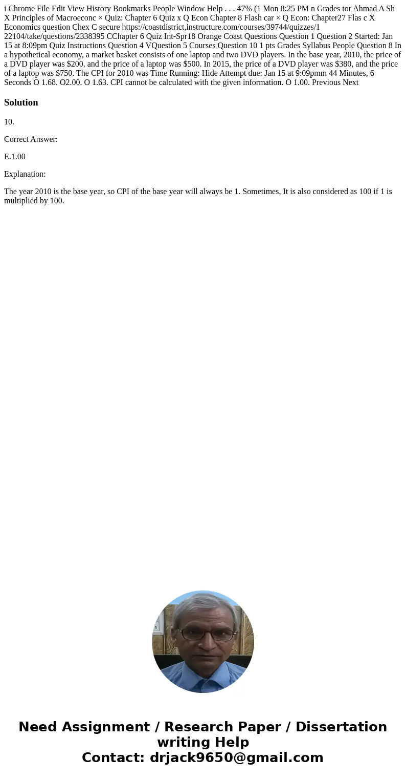 i Chrome File Edit View History Bookmarks People Window Help . . . 47% (1 Mon 8:25 PM n Grades tor Ahmad A Sh X Principles of Macroeconc × Quiz: Chapter 6 Quiz  i Chrome File Edit View History Bookmarks People Window Help . . . 47% (1 Mon 8:25 PM n Grades tor Ahmad A Sh X Principles of Macroeconc × Quiz: Chapter 6 Quiz