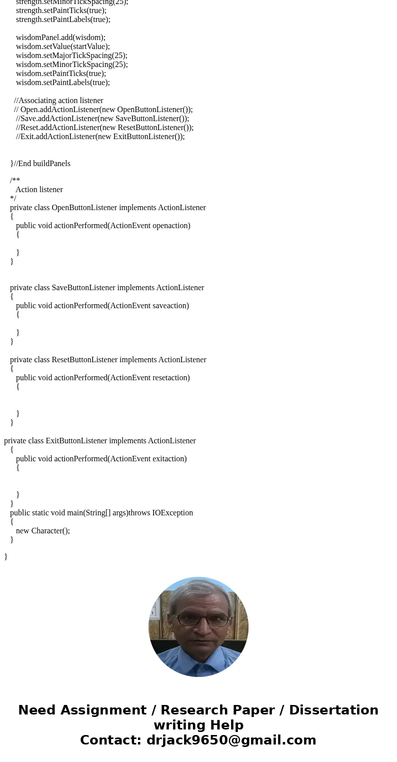 I have the following problem: For Java GUI project, you will implement a simple Character Creation Screen as found in many different RPGs (role playing games.)  I have the following problem: For Java GUI project, you will implement a simple Character Creation Screen as found in many different RPGs (role playing games.)
