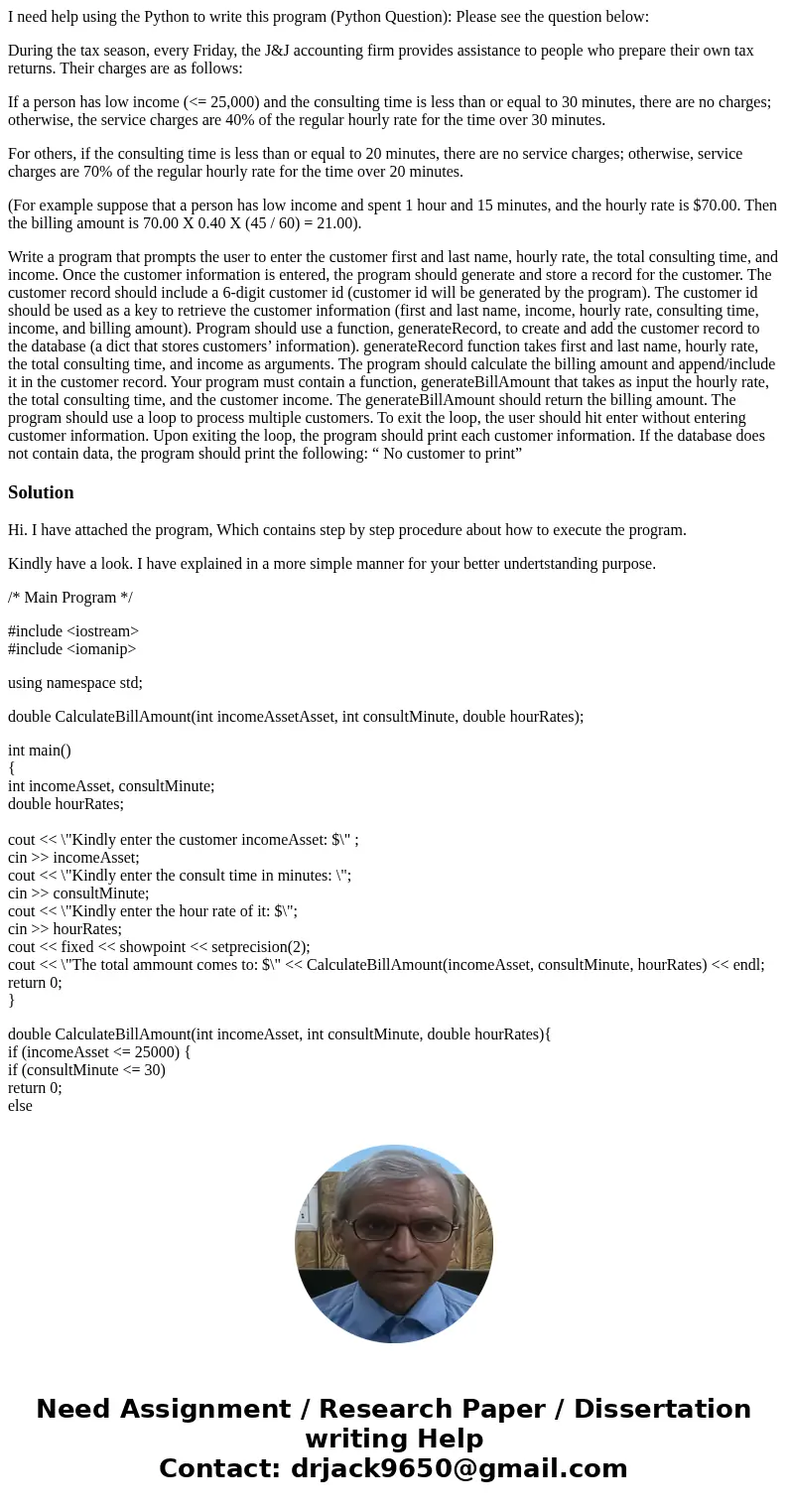 I need help using the Python to write this program (Python Question): Please see the question below: During the tax season, every Friday, the J&J accounting I need help using the Python to write this program (Python Question): Please see the question below: During the tax season, every Friday, the J&J accounting
