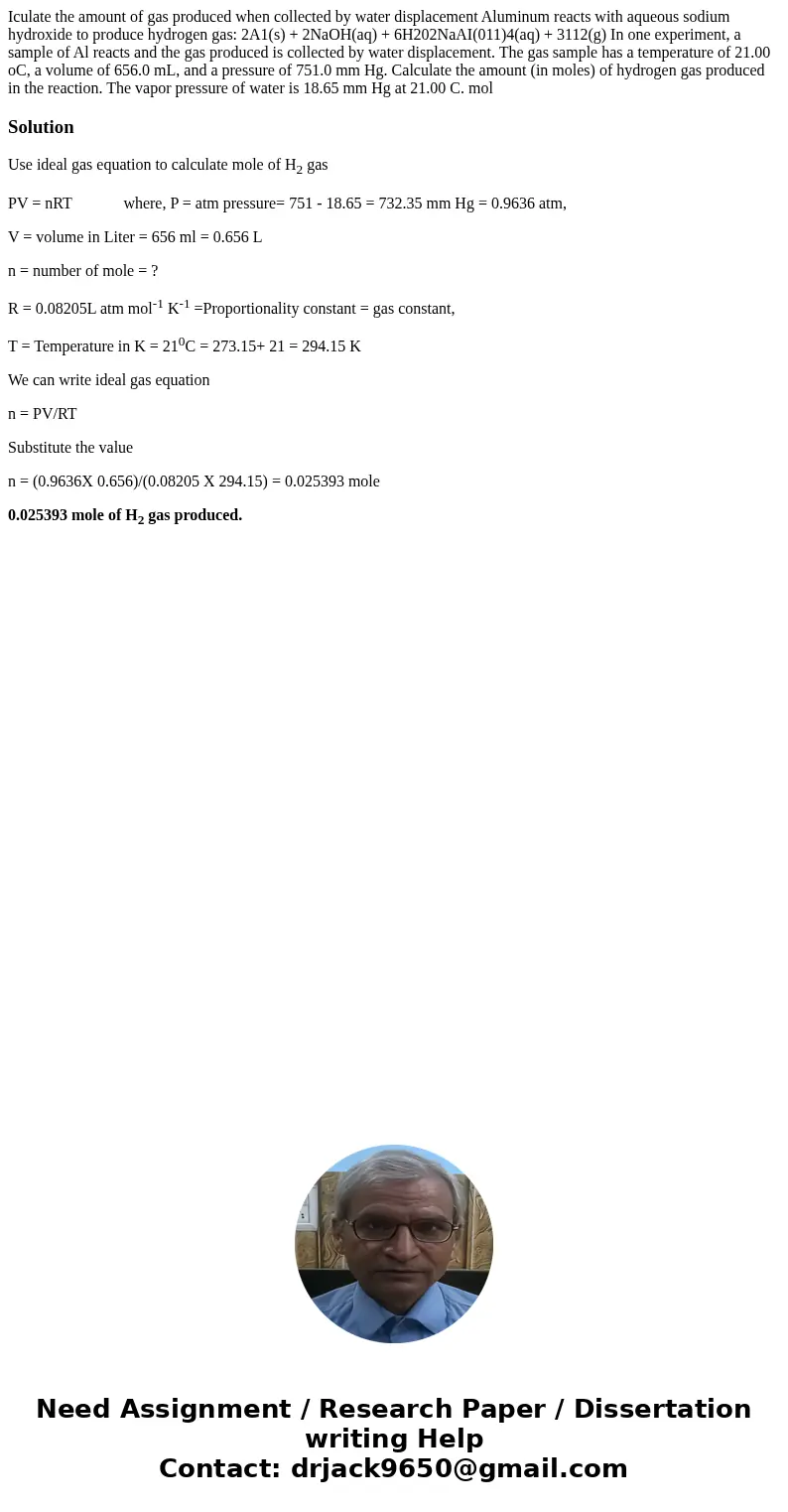  Iculate the amount of gas produced when collected by water displacement Aluminum reacts with aqueous sodium hydroxide to produce hydrogen gas: 2A1(s) + 2NaOH(a