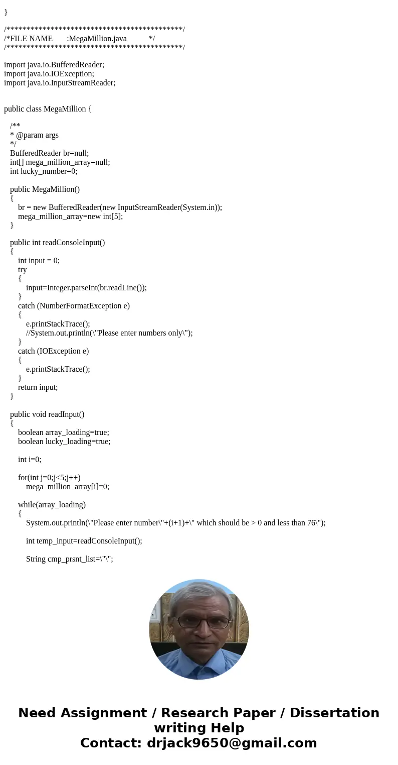 In this assignment you will create a console (standalone) application. This program will allow you to select MegaMillion numbers. For the first 5 numbers you wi In this assignment you will create a console (standalone) application. This program will allow you to select MegaMillion numbers. For the first 5 numbers you wi