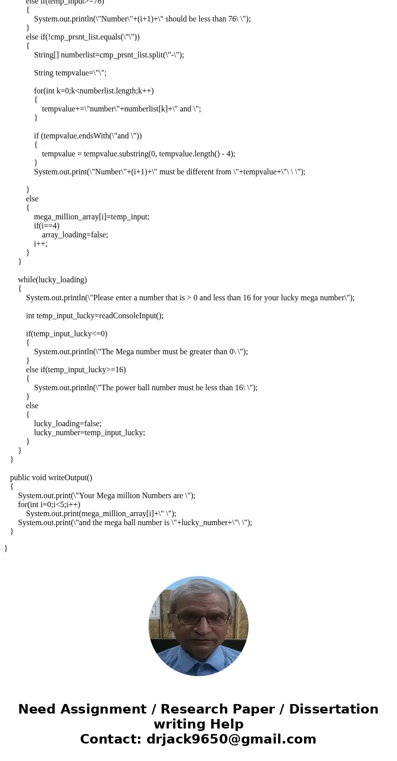 In this assignment you will create a console (standalone) application. This program will allow you to select MegaMillion numbers. For the first 5 numbers you wi In this assignment you will create a console (standalone) application. This program will allow you to select MegaMillion numbers. For the first 5 numbers you wi
