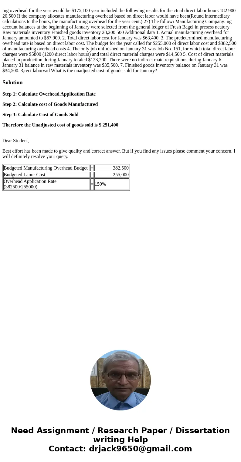  ing overhead for the year would be $175,100 year included the following results for the ctual direct labor hours 182 900 20,500 If the company allocates manufa